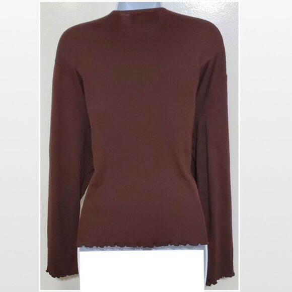 Vintage Brown Long Sleeve V-neck Top - Picture 8 of 16